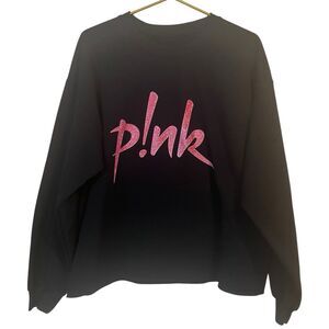 P!nk Black Graphic Sweatshirt Faux Glitter Logo Oversized Fit Unisex Pullover